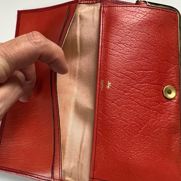 Vintage King calfskin wallet with kisslock poppy red, 1950-1960s retro ladys - Picture 5 of 16